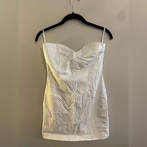 Y2K Vintage Strapless White Bodycon with Black PolkaDots